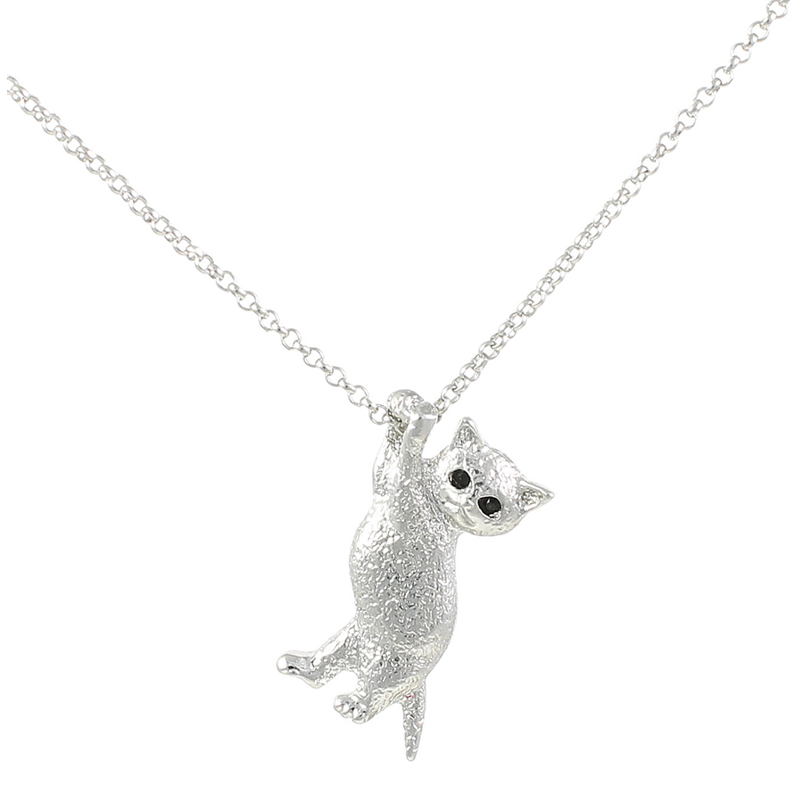 Cat hanging from chain Rhodium 22mm | Lila Jewellery