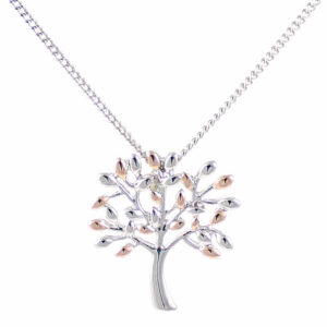 Tree of Life pendant in rose gold and rhodium finish