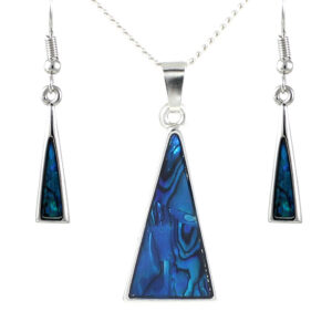 Paua shell triangle pendant and earrings set