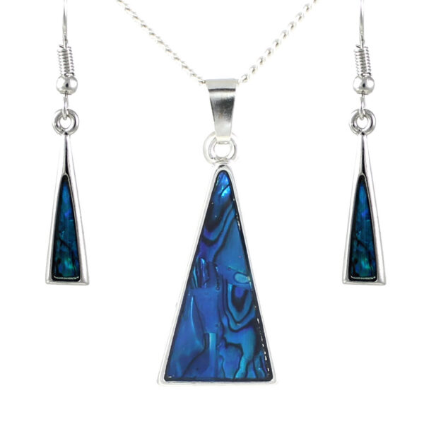 Paua shell triangle pendant and earrings set