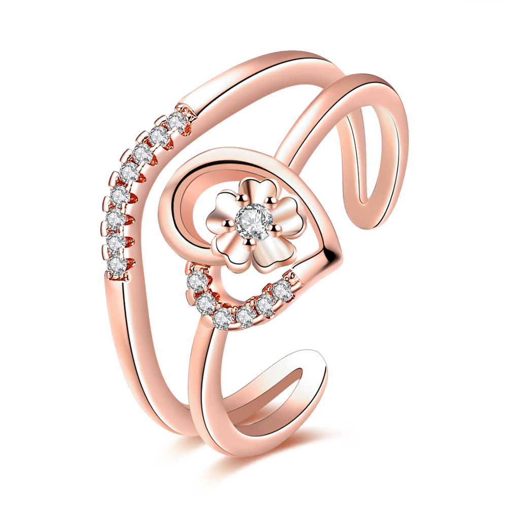 Heart Rose Gold Ring adorned with crystals double layered