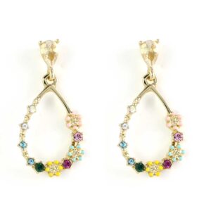Pink and yellow flowers raindrop earrings