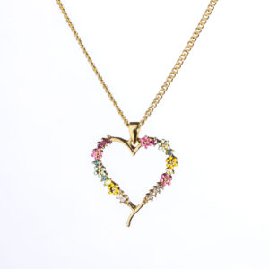 Gold heart and flowers pendant
