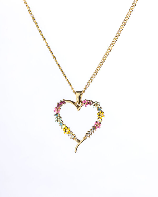 Gold heart and flowers pendant