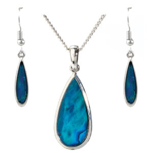 Paua shell drop pendant and earrings set