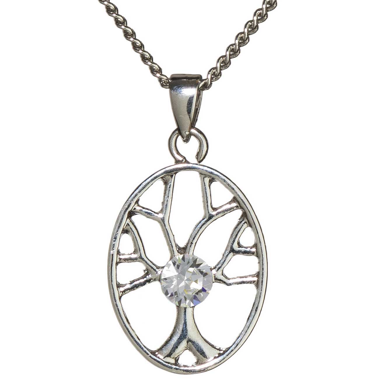 April birthstone Tree of Life pendant with Swarovski crystal