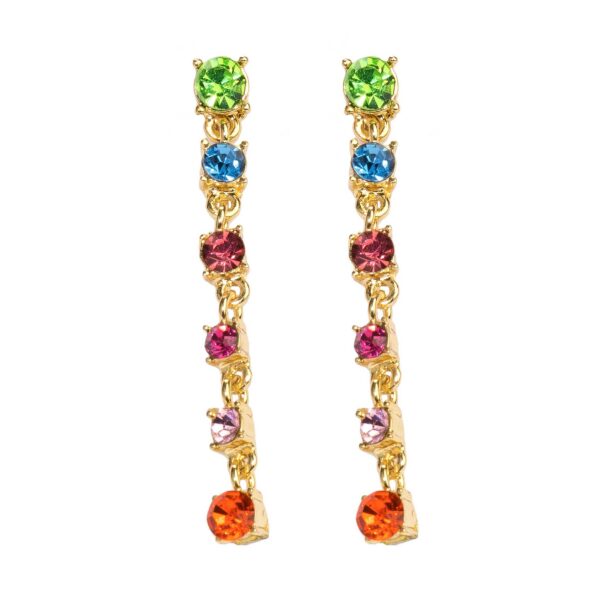 Coloured crystal long drop earrings
