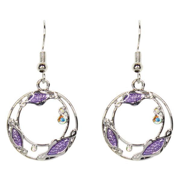 Circle with purple enamel earrings