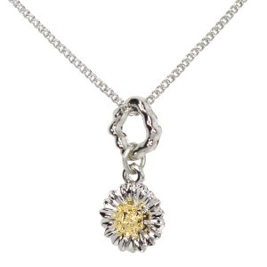 Gold and rhodium daisy pendant