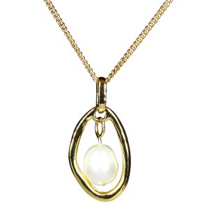 Gold irregular hoop with pearl pendant