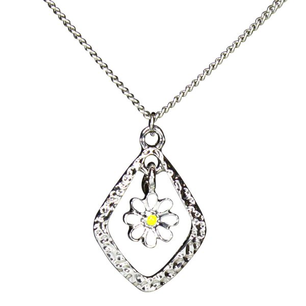 Irregular 4 sided with white daisy pendant