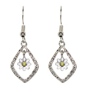 Irregular 4 sided with white daisy earrings